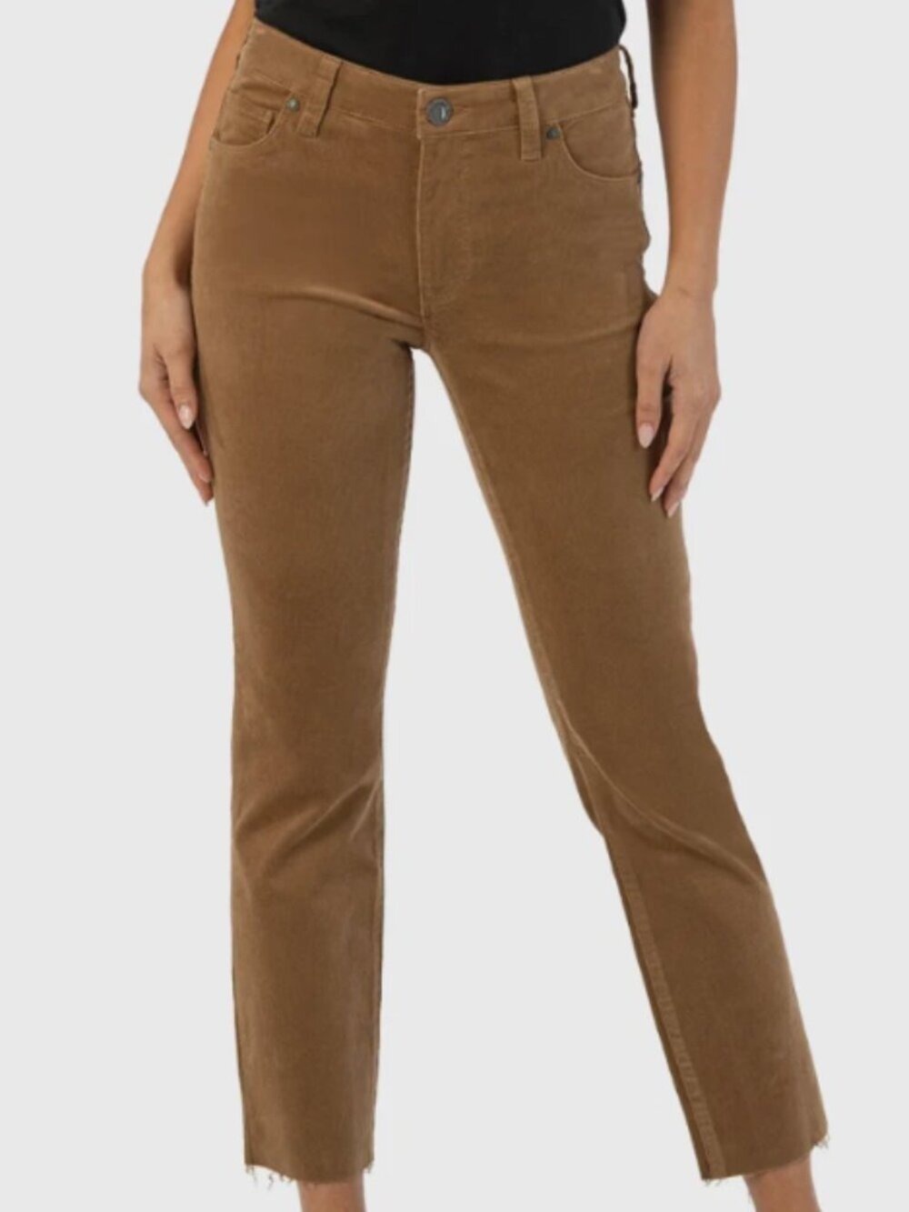 NEW Kut From The Kloth Reese Corduroy Ankle Straight Jeans SZ 6 Tobacco Raw Hem